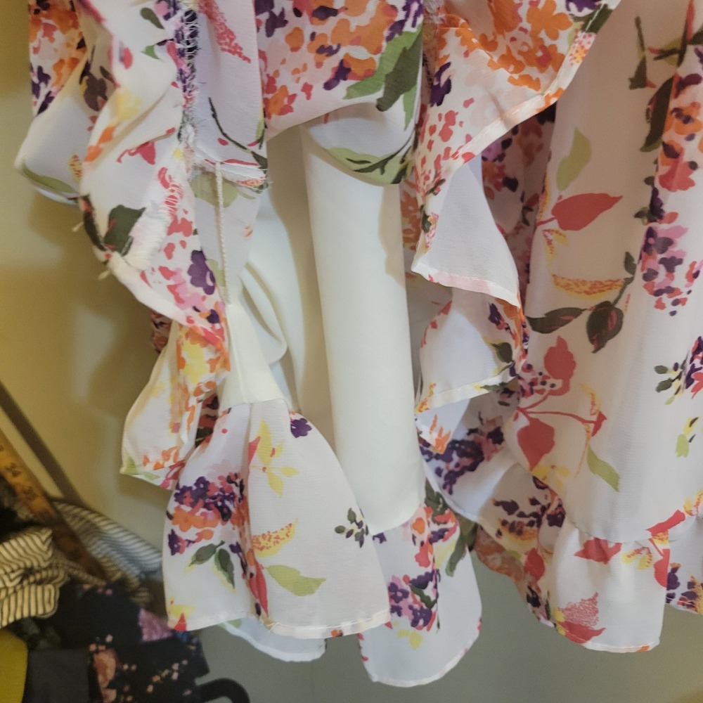 George ME Floral High Low Dress Womens 14 Vanilla Dream Excellent Ruffle Chiffon - Picture 7 of 9